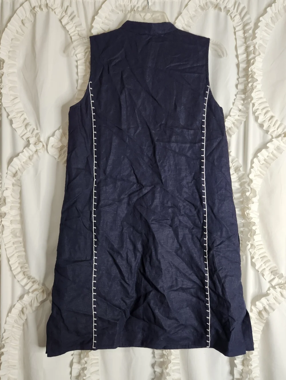 Tory Burch Embroidered Navy Sleeveless Pocket Beach Dress Sz Small